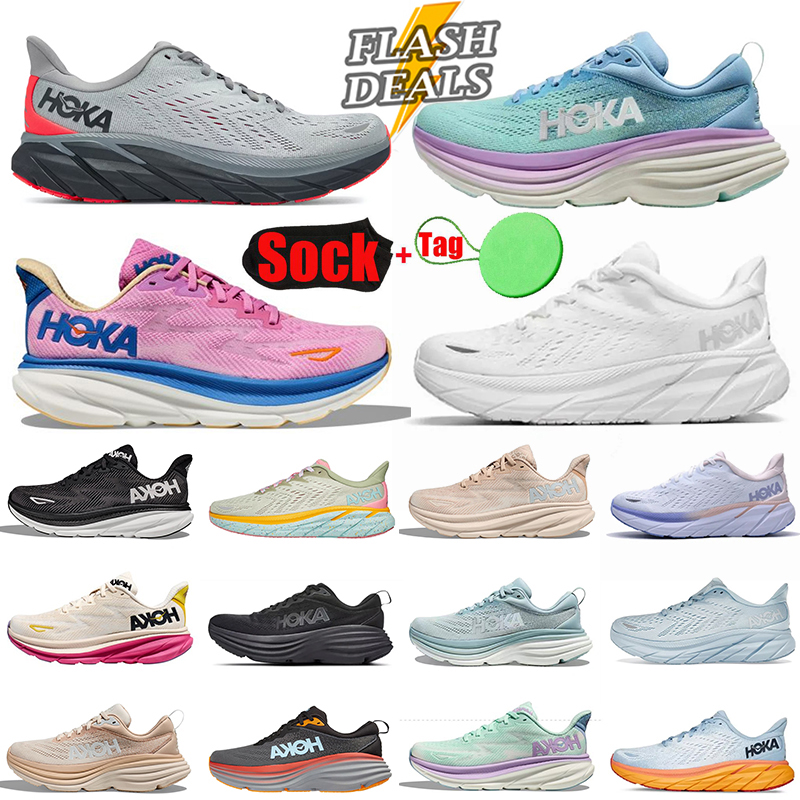New Time To FLY Hoka ONE ONE Bondi 8 Running Shoes Clifton 8 9 black white trainer Sneakers Designer Women Men Bright Sea Blue Hokas womens Free