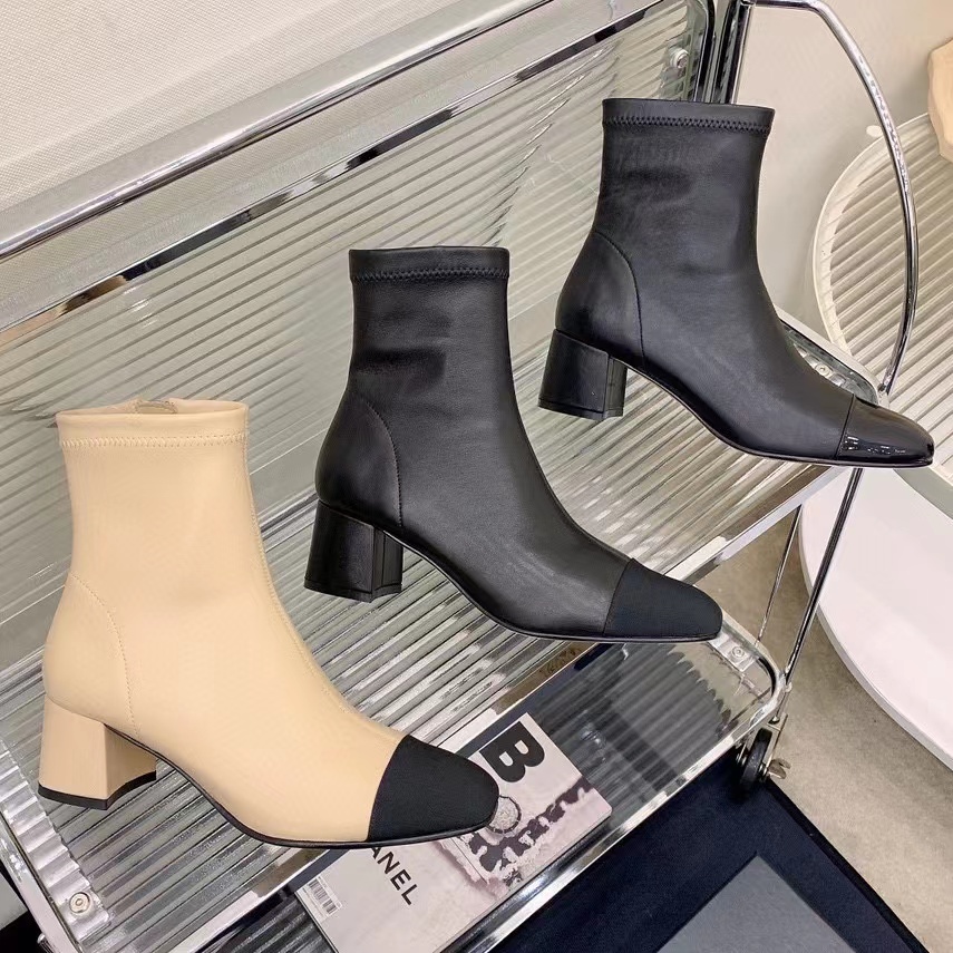 Bottines Chelsea noires à carreaux en cuir de veau, plateforme, bout rond, semelle épaisse, style luxueux