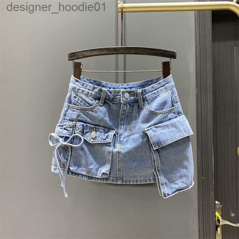 Skirts Skirts PREPOMP Irregular Pocket Cargo Denim Skirt Women Clothing Summer Sexy A-line Hip Skirts Female Bottoms Streetwear GH910 230506 L230-image-901751329