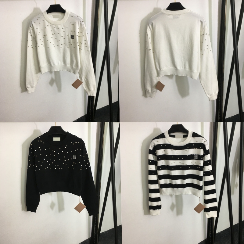 Designer de luxe femmes t-shirt à manches longues rayé pull hauts sport décontracté blanc noir automne printemps sweat-shirt