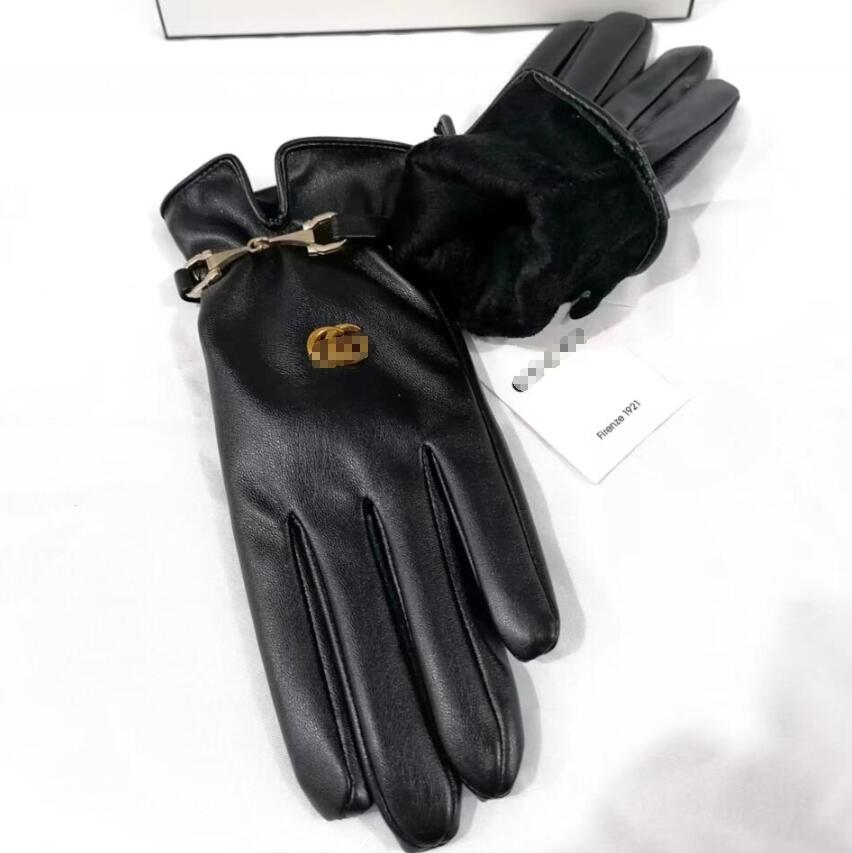 Designer Thicken Five Fingers Gloves Mens Womens Autumn Winter Warm Soft Solid Color Brand Letter Printing Genuine Leather Cashmere Glove Gloves