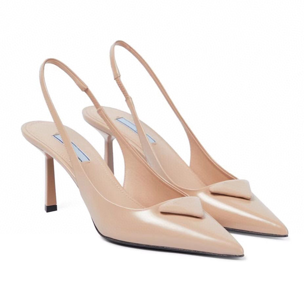 Haute Qualité Stiletto En Cuir Verni Slingback Pompes Chaussures Sandale Soirée Point Toe Talons Sandales Femmes À Talons Designer Robe Chaussure