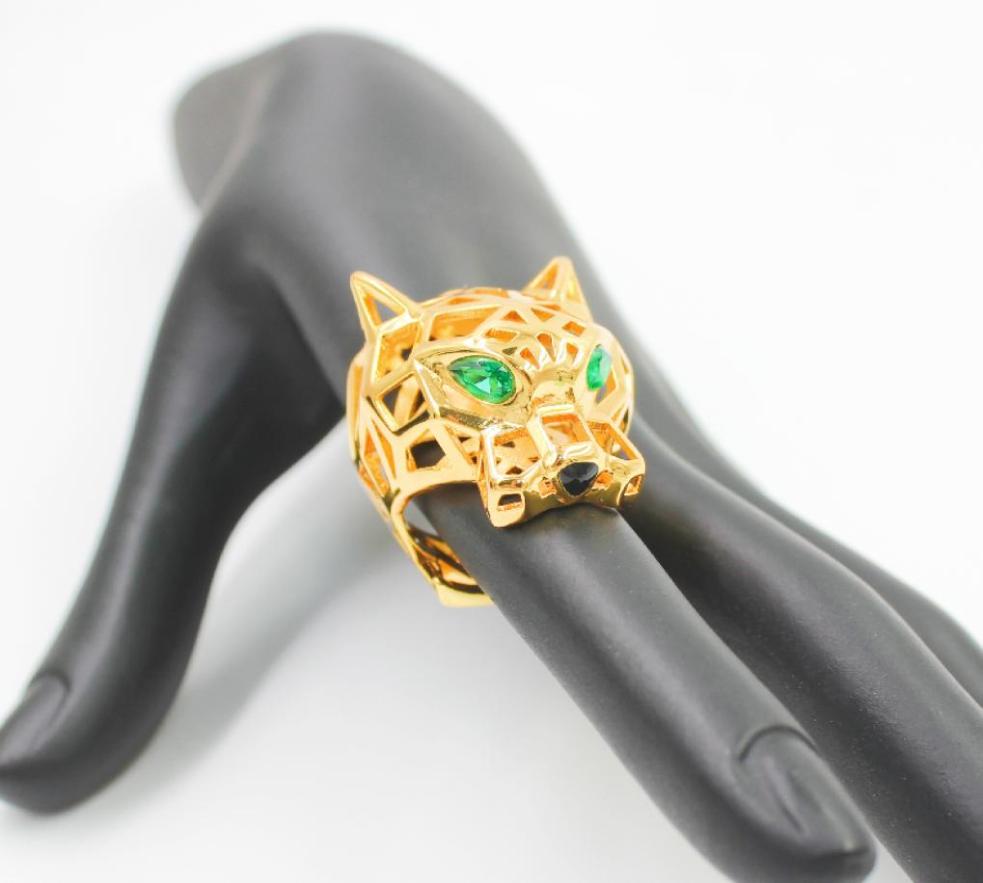 Anneaux de bande Tendance Creux Léopard Animal Bague Yeux Verts Creux Panthère Têtes Anneaux Pour Hommes Femmes Parti Bijoux 4473674 x0920