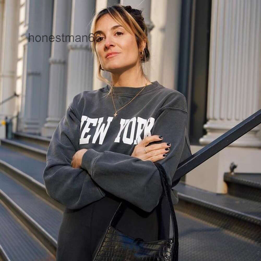 AB Fashion Sweatshirt 23AW Aninne binngs Classic Letter Printing Stir Fried Wash anines Inner Fleece Women Sweater Cotton top-image-902145496