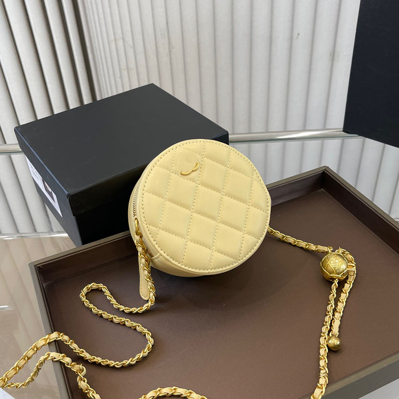 12cm femmes Designer Mini belle boîte de vanité ronde sac Crush Perle Gold Ball Metal Hardware Matelasse Case cosmétique Cross Cross Body Boder H