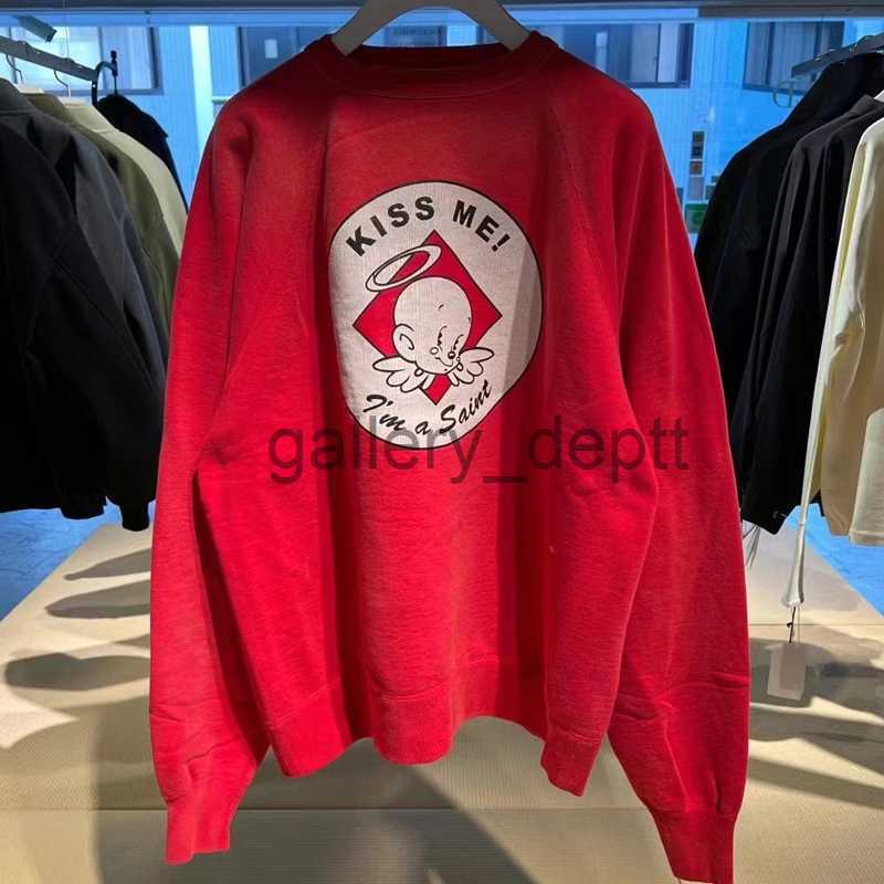 Sweats à capuche pour hommes Sweatshirts 2023 Automne Hiver Nouveau Saint Michael Sweats à capuche Kiss Me Baby Imprimer Hommes Femmes Rouge Crewneck SAINT Pulls J230914