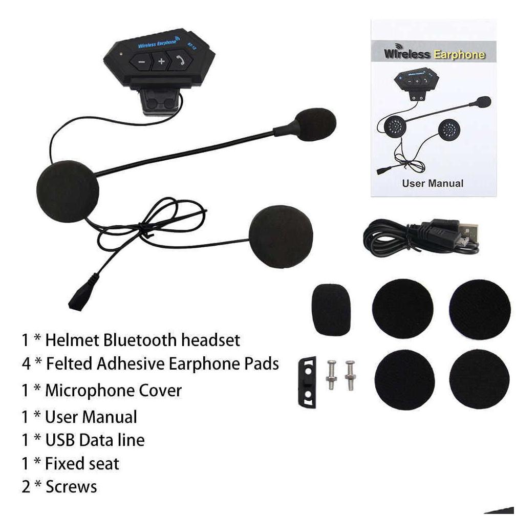 BT-12&12S Motorcycle Helmet Intercom Wireless Bluetooth 5.0 Headphone Handsfree Headset Stereo Music Anti-interference Waterproof