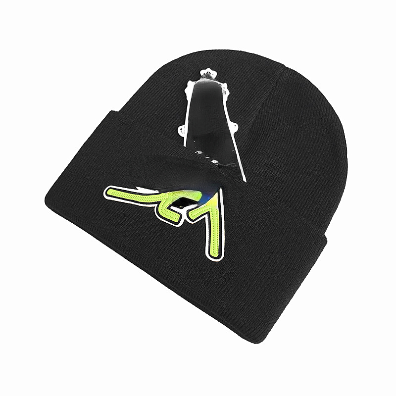 Trendy Unisex Beanies Woolen Hat Cover Elegant Letters Applique Knitted Hat for Autumn and Winter-image-902453620