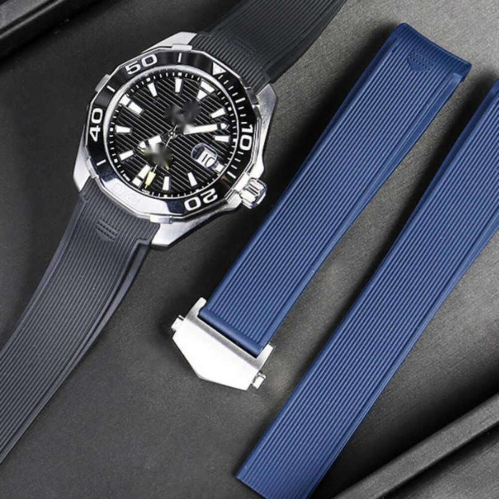 22mm Rubber Silicone Watch Band Waterproof Bracelets Black Blue Strap For TAG Heuer AQUARACER 300 WAY201B CALIBRE 5 Accessories Tools-image-902556554