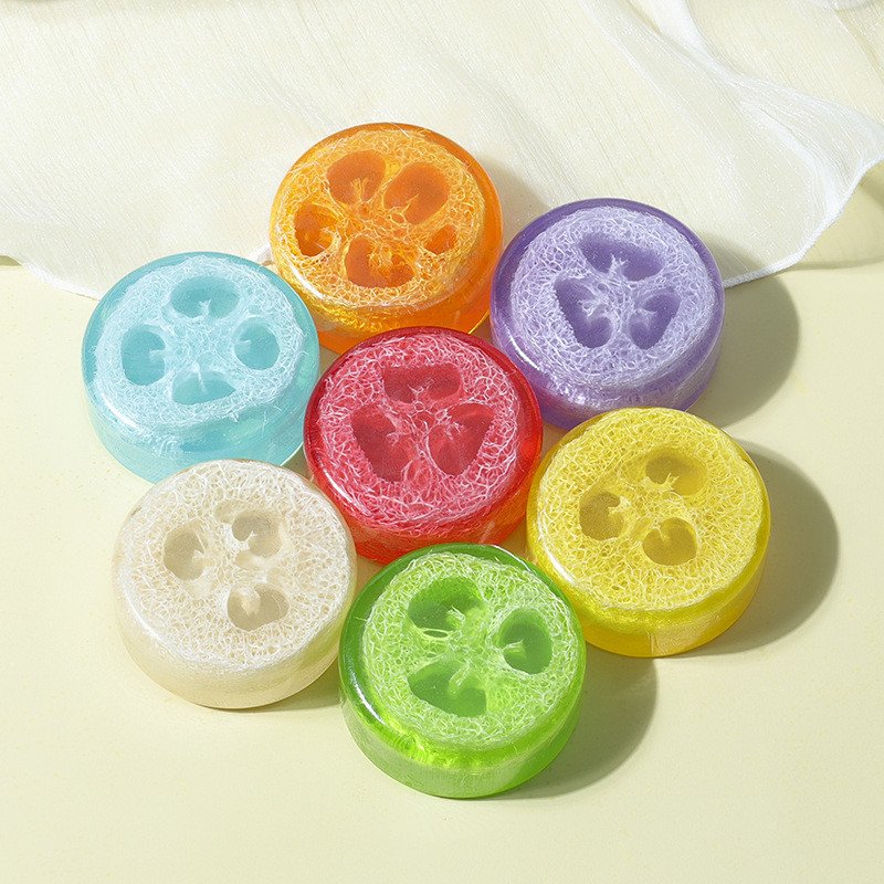 Rose Lemon Loofah Essential Oil Soap Round Oil Control Bath Perfume Handmade Moisturizing Soap 100g-image-727333466