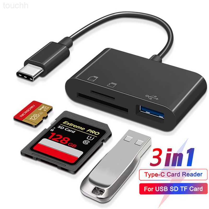 Memory Card Readers 3in1 Type-C Micro Adapter TF CF SD Memory Card Reader USB-C For Macbook Huawei Samsung OTG Writer Compact Flash L230916-image-902901417