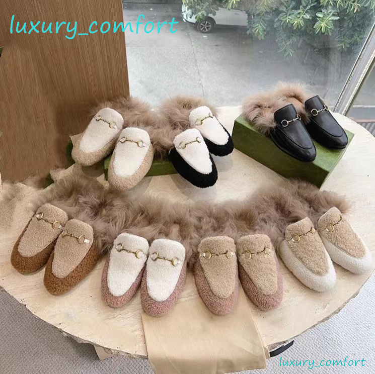 Designer Fur Lined Slides Mules Femmes Pantoufles Chaussures Mocassins 100% Cuir véritable Luxe Taille 34-42 Designer Top Qualité Shearling-Lined