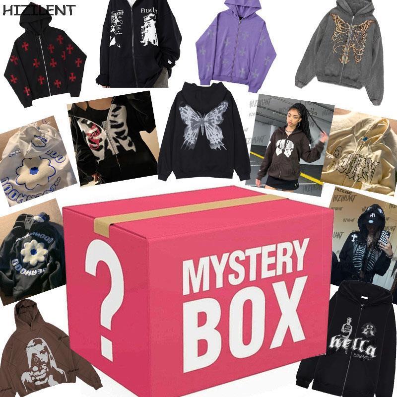 Sweats à capuche pour hommes Sweatshirts Mystery Box Top Men Surprise Lucky Bag hiver Sweat à capuche surdimensionné anime zip manches longues y2