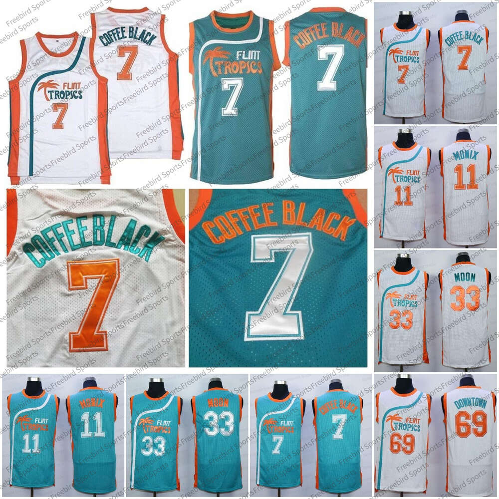 Movie Basketball 33 Jackie Moon Semi Pro Movie Flint Tropics #69 Downtown Jersey #11 Ed Monix #7 Coffee Black Embroidery Stitched Jerseys White G-image-902743167