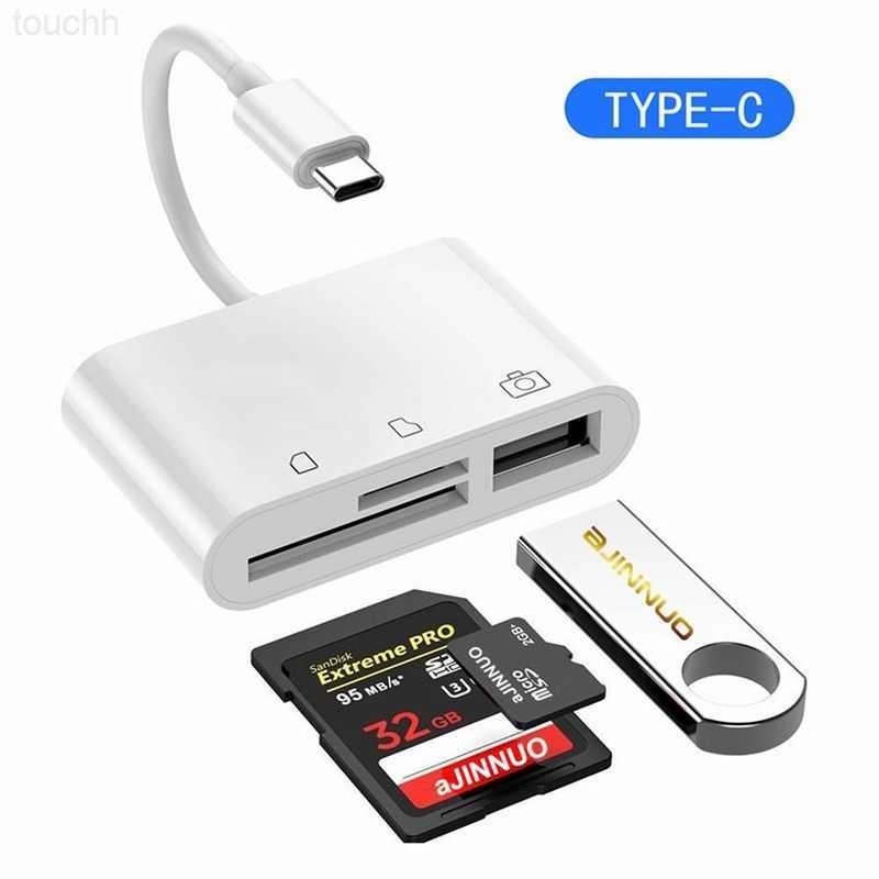 Memory Card Readers 3 In 1 Multi Port Hub Converter Type-c/Lightning To USB A OTG Adapter TF SD Memory Card Reader for Iphone Android and Laptop-image-902901428