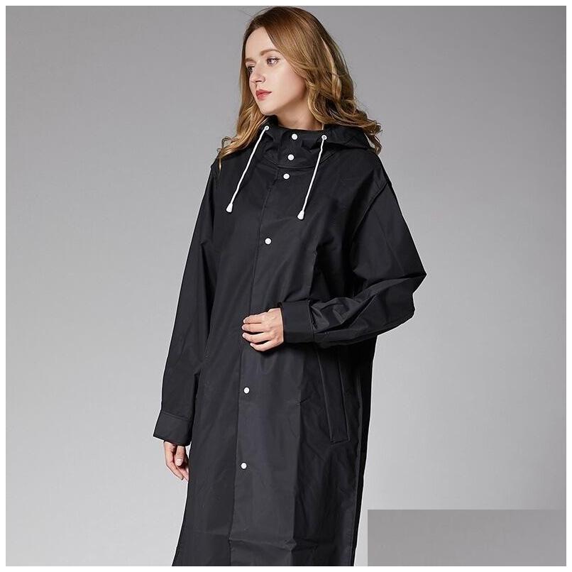 Raincoats Black Waterproof Long Raincoat Women Men Rain Coat Hooded For Outdoor Hiking Travel Fishing Climbing Thickened Fashion Adult