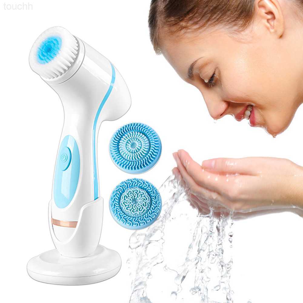 Electric Face Scrubbers Electric Cleansing Brush 3 In 1 Sonic Rotating Cleansing Brush Galvanic Facial Spa System Deeply Clean Remove Blackheads-image-904224794