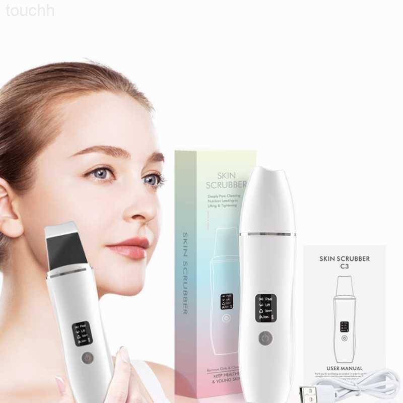 Electric Face Scrubbers EMS Ultrasonic Skin Scrubber Vibration Facial Spatula Peeling Shovel Ion Acne Blackhead Remover Clean Cavitation Face Mas-image-904238706