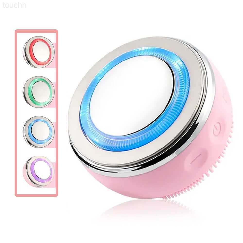 Electric Face Scrubbers Upgraded Facial Cleansing Brush LED Photon EMS Vibration Heating Massager Face Scrubber for Exfoliating Deep Cleansing Sk-image-904238277