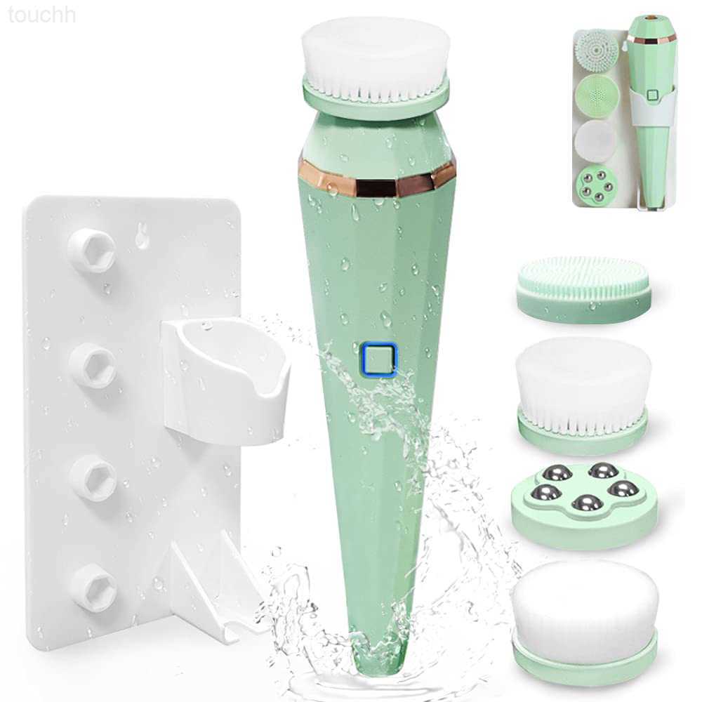 Electric Face Scrubbers 4 In 1 Electric Facial Cleansing Brush Silicone Rotating Face Brush Deep Cleaning Skin Exfoliation Waterproof Facial Mass-image-904222096