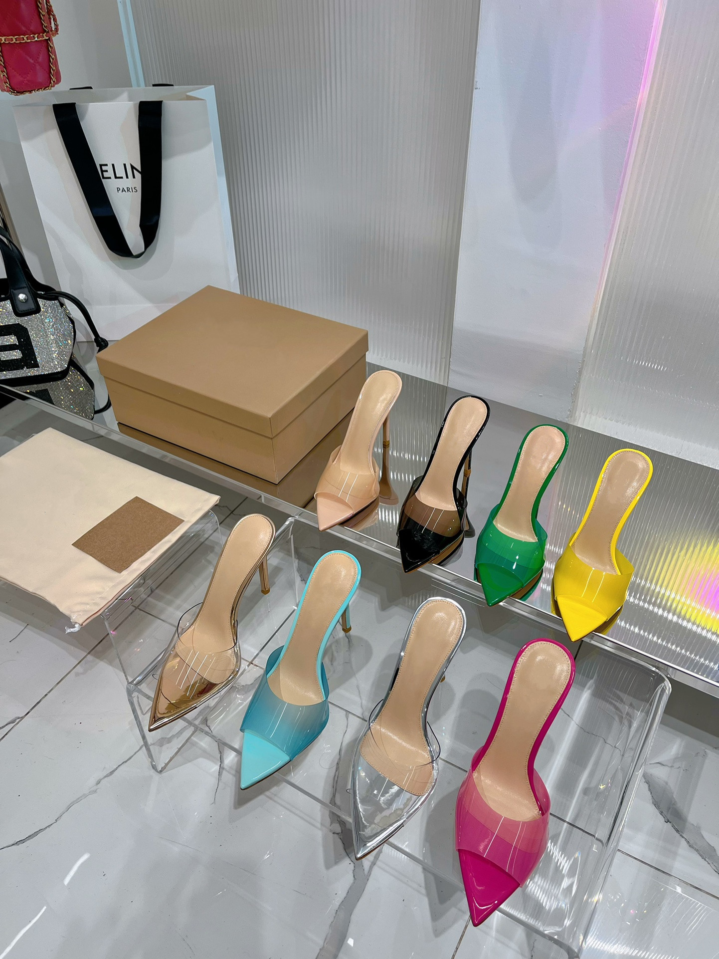 10cm New Arrival Women Shoes High Heel Sandals - Clear Upper With Genuine Leather Slides,Pumps Open Toe PVC Slippers with logo-image-903044849