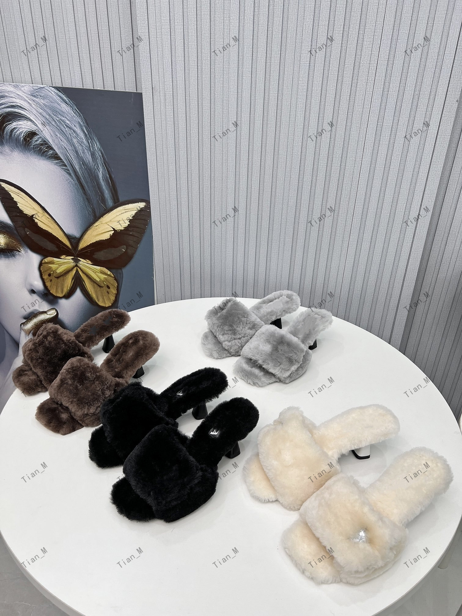 Warm Fluffy luxury Slippers wool fur Women designer 2023 New Winter Fur 3.5cm high heel shoes Women Flat Platform Cozy Fuzzy Chunky heel high qua-image-903029776