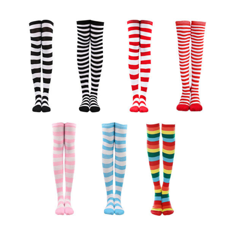 Chaussettes longues femmes cuisse hautes bassages dames filles blanches rayées au-dessus du genou mignon cosplay de Noël lolita 2023 nouveau dans