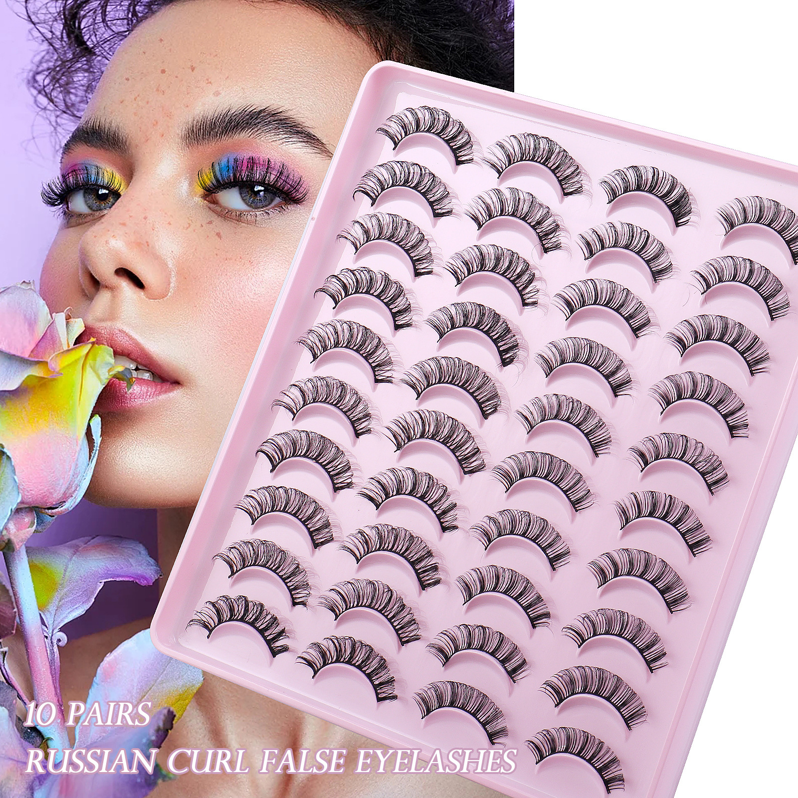 Multilayer Thick Curled False Eyelashes Extensions Naturally Soft Light Handmade Reusable Russian Curly Fake Lashes Fluffy Wispy Full Strip Eyela-image-410229230