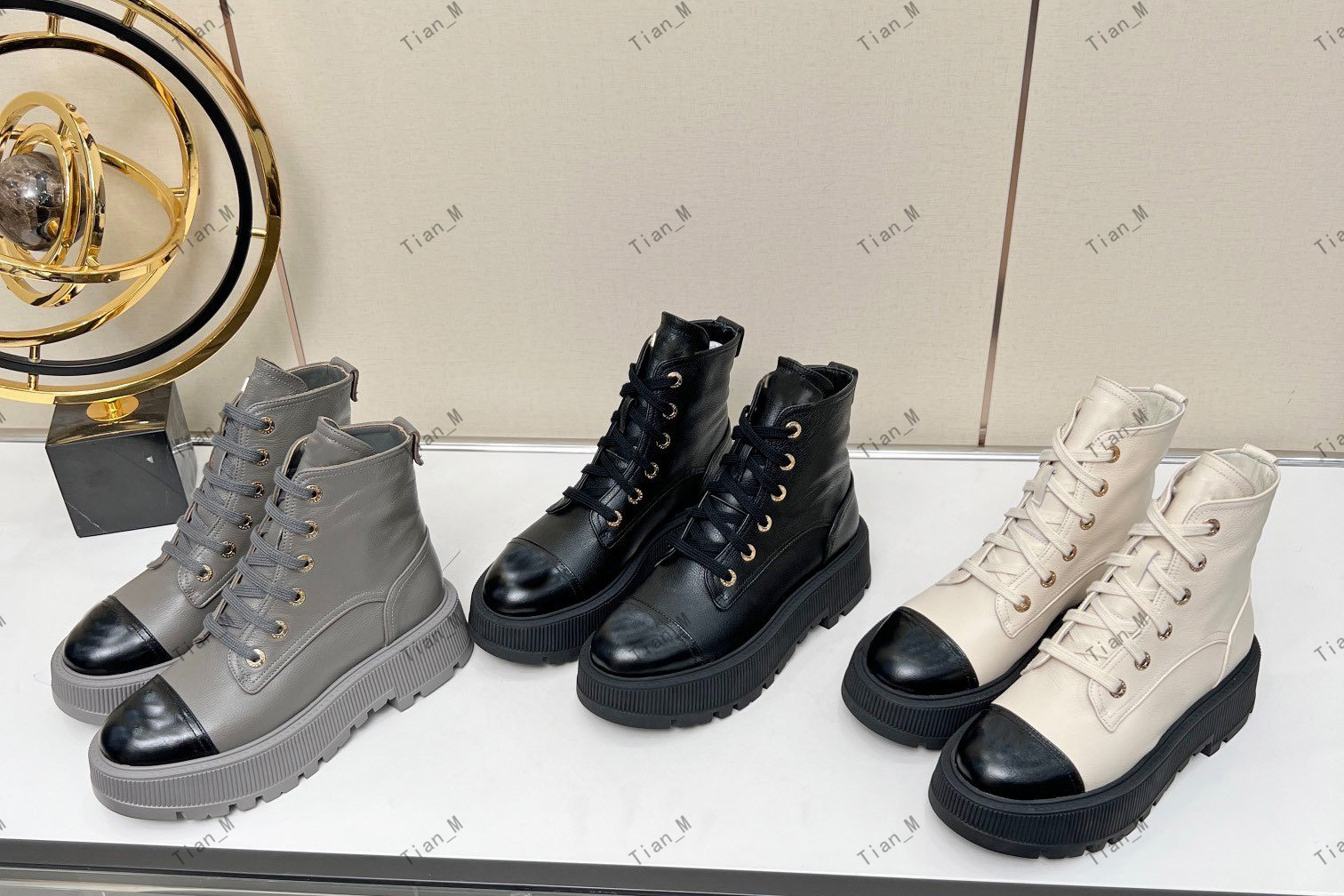 British Style Lace Up Real Leather Platform Women shoes Ankle Boots CH Patchwork Chunky Heels Party Pumps Height Increase Shoes Martens boots-image-902964039