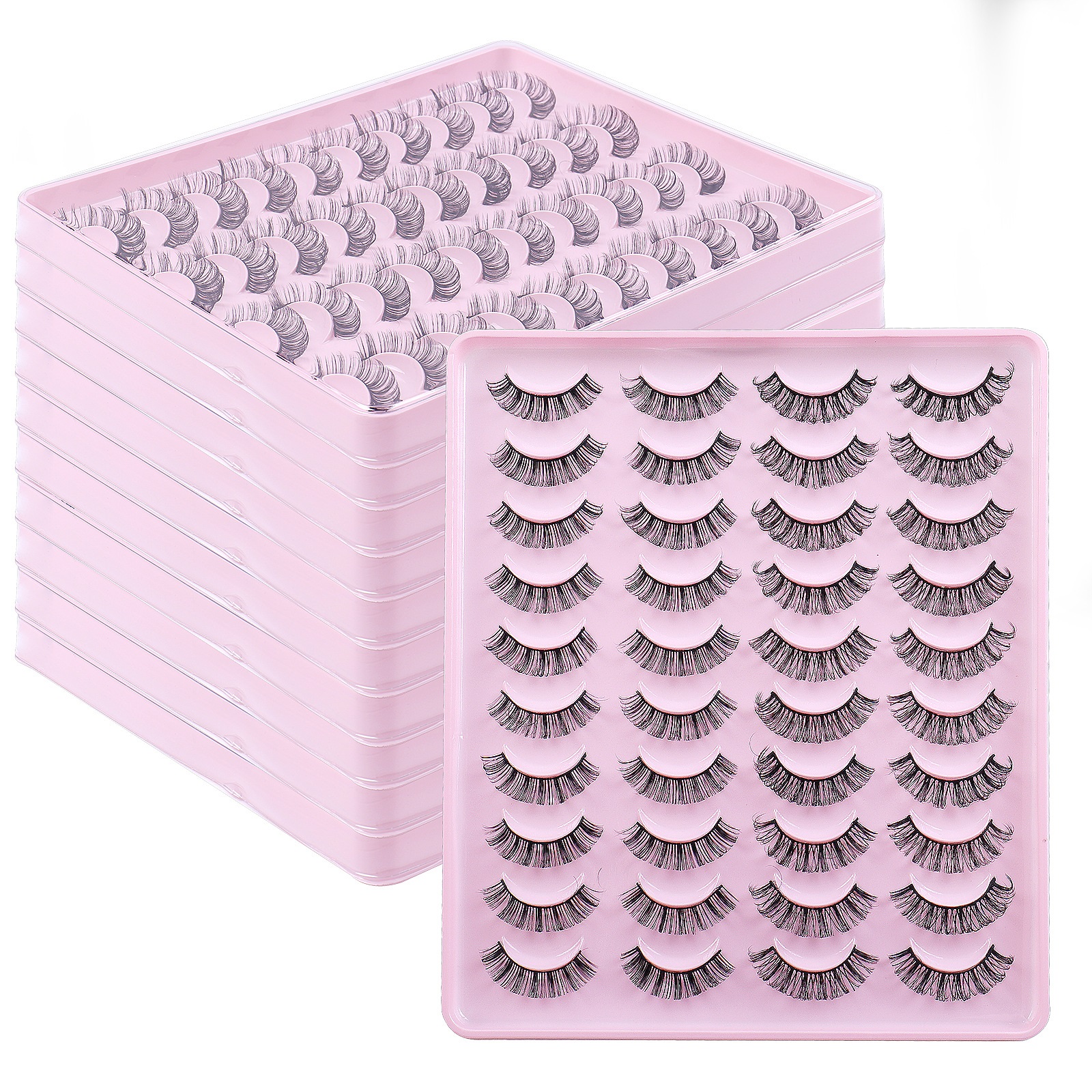 Thick Natural Russian Curled False Eyelashes Fluffy Wispy Hand Made Reusable D Curled 3D Faux Mink Fake Lashes Extensions Beauty Supply Strip Las-image-903035348