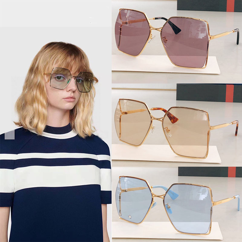 Designer sunglasses for travel and driving Mirror surface with irregular frame metal spring legs 0817 gold long hair women handsome men-image-903234852