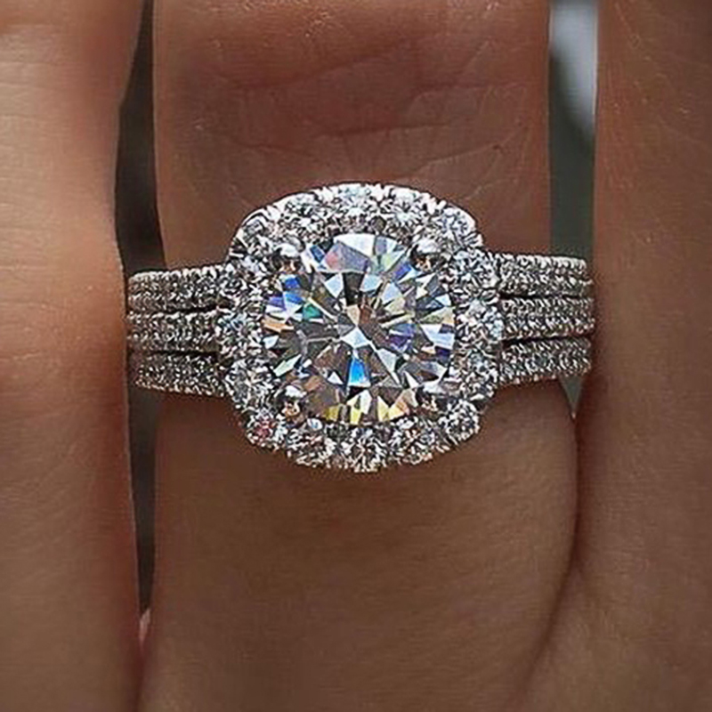 Womens Diamond Rings With Brilliant Cubic Zirconia Luxury Engagement Rings For Women Fashion Wedding Party Jewelry-image-903837557