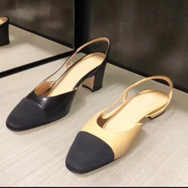 Summer Beach Sandals Designer Shoes Casual Fashion 100% Leather Shoes Belt Buckle Thick Heel Heels Baotou Lady Flat Work Women Dress SHoes Large-image-903328350