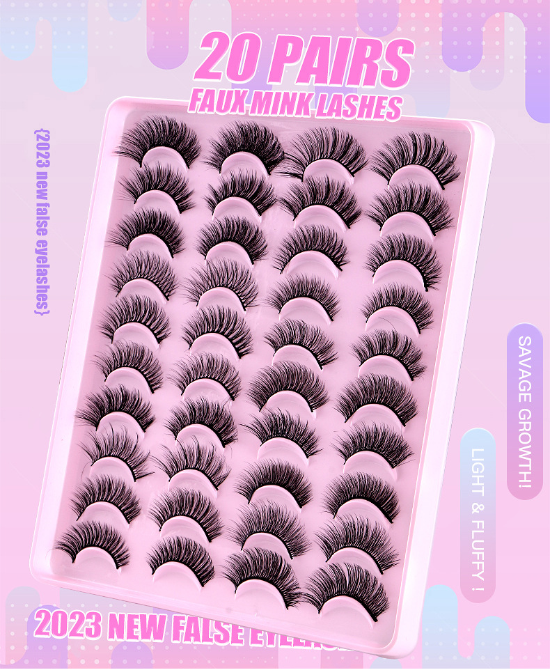 Multilayer Thick Natural 20 Pairs Fluffy False Eyelashes Extensions Naturally Soft Light Handmade Reusable Faux Mink Fake Lashes Full Strip Lash-image-412308537