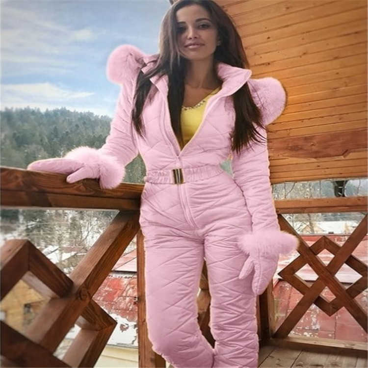 Winter warm women fashion ski suit coat hoodie outdoor sports jumpsuit zipper ski suit Q230919-image-889200223