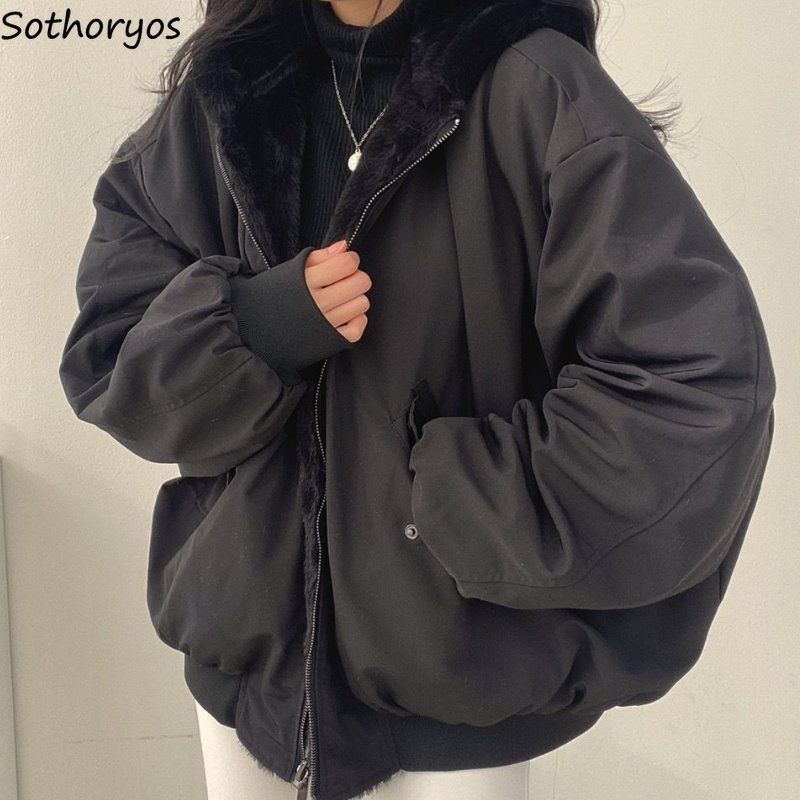 Women's Jackets Parkas Women Thicken Daily Students Casual Winter Comfortable Double-layer All-match Korean Style Simple Trendy Solid Warm Cute