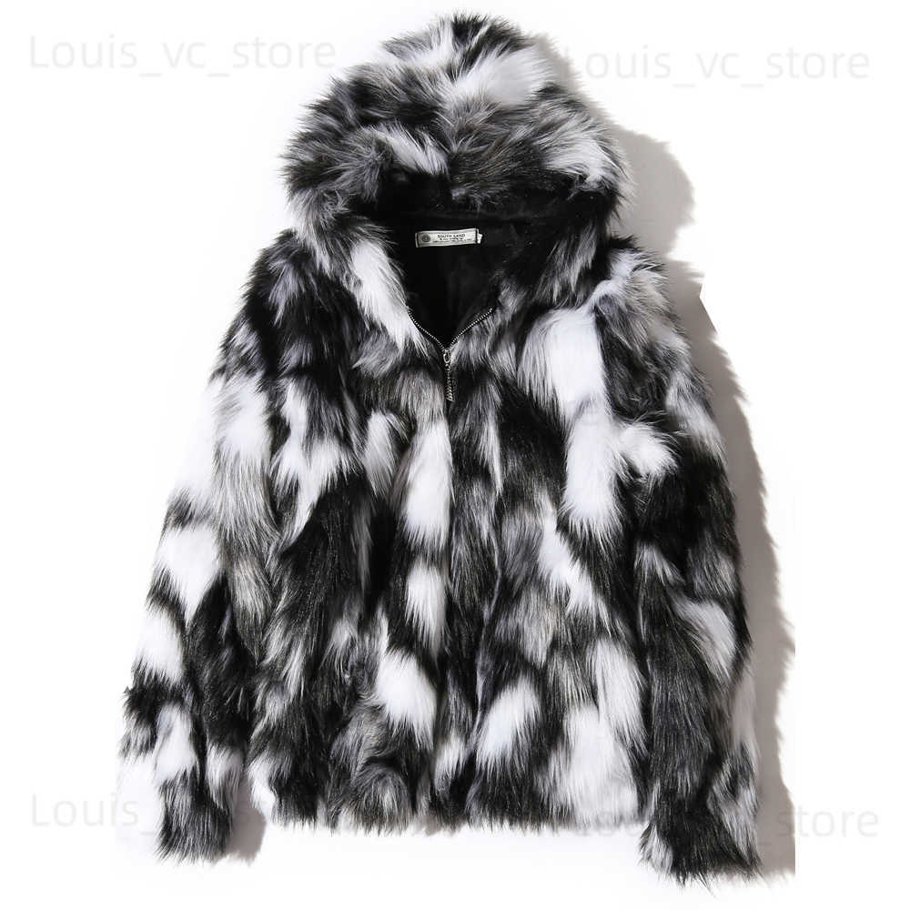 Men's Fur Faux Fur 2023 Winter Warm Plus Fleece Faux Fur Casual Mens Hooded Jacket Thick Boutique Fashionable Male Slim Coats Size S-5XL T23091