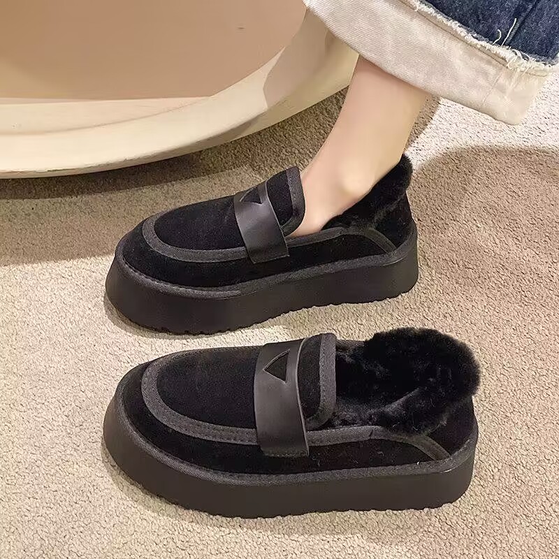 Warm Snow Boots In Winter Plus Fleece Slip-On Thick Soles Comfortable Non-Slip Individual Casual Cotton Shoes