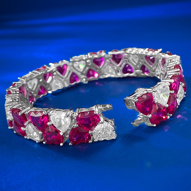 Valuable Ruby Diamond Bangle Bracelet 100% Real 925 Sterling silver Wedding Bracelets For Women Bridal Engagement Jewelry Gift