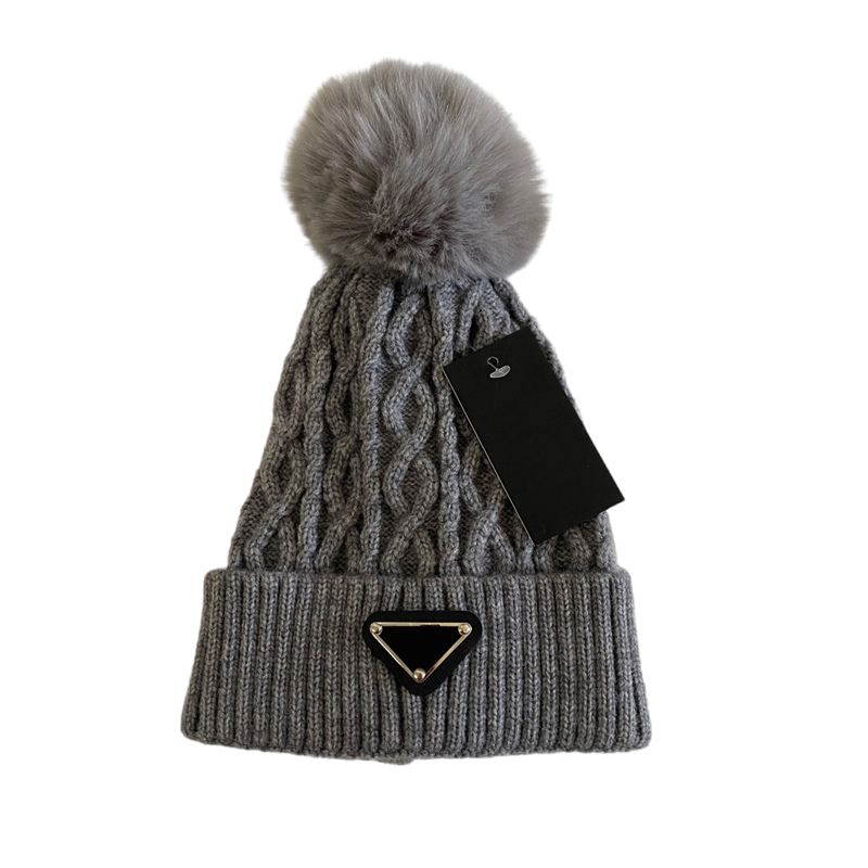 Designer Womens Winter Knitted Beanie Woolen Hat Women Chunky Knit Thick Warm faux fur pom Beanies Hats Female Bonnet Beanie Skull Caps 10 colors-image-903866911