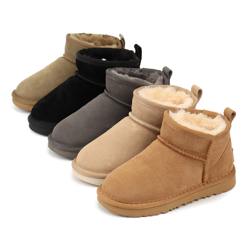 Toddlers Classic Ultra Mini Boots Designer Kids Snow Boot Winter Girls Bowties Flat Genuine Leather Fur Ankle Booties Chestnut Mustard Seed Baby-image-903663854