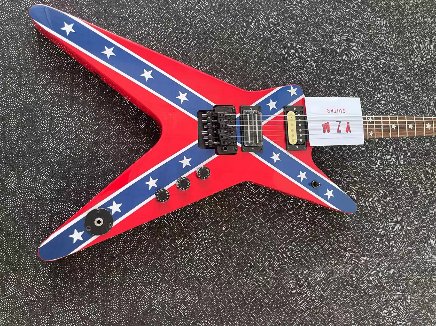 Red flag big fork six string Electric guitar, high-end pickup, quality assurance, and cool physical objects