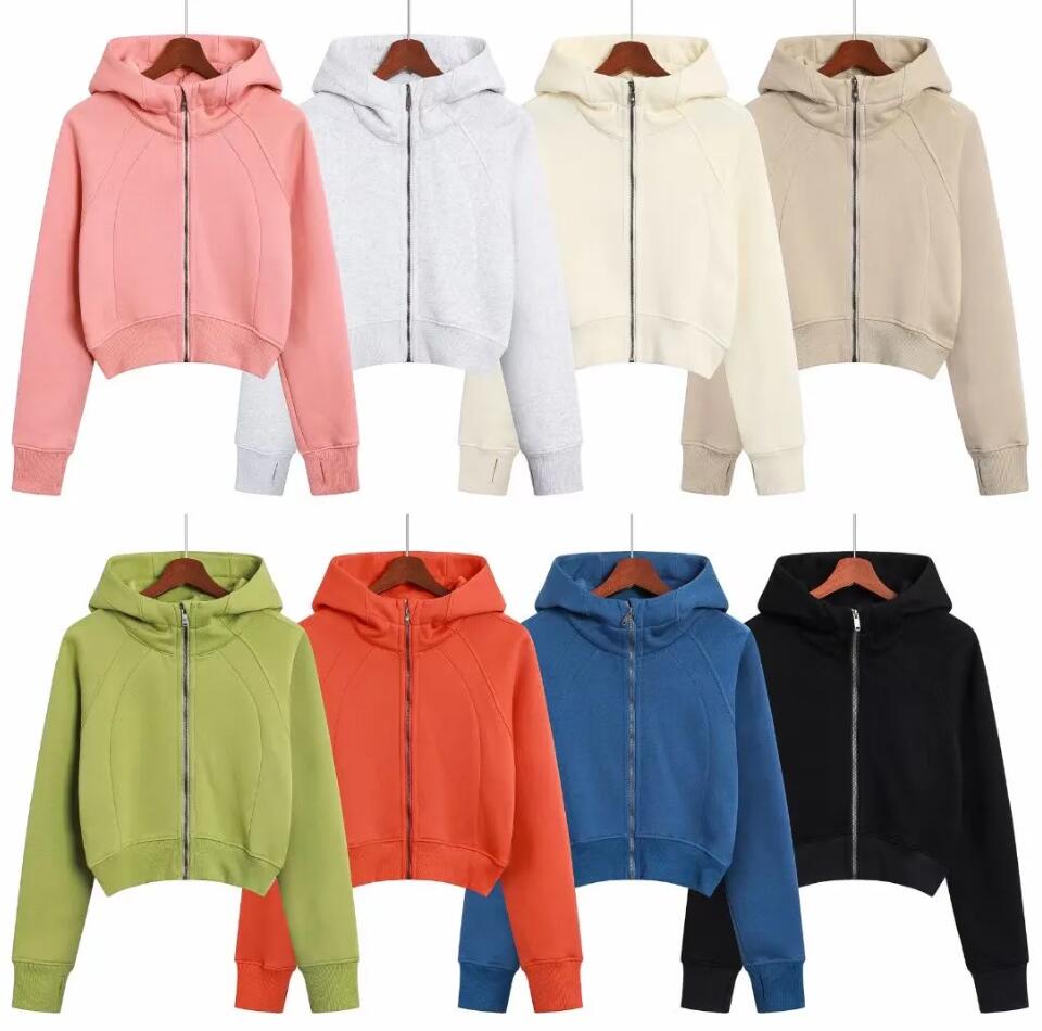 Sweats à capuche courts pour femmes Vestes de plongée à fermeture éclair complète Lu-001 Tenues de yoga Costume Épaissir polaire chaud surdimensi