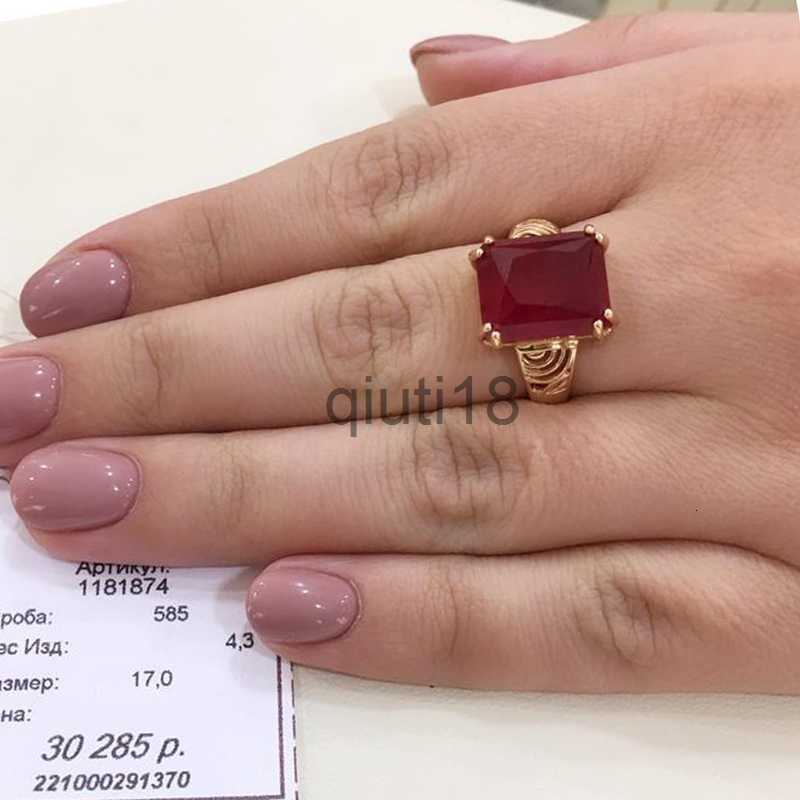 Band Rings Wedding Rings 585 russian 14k rose gold inlaid square ruby rings for women open luxury elegant classic engagement jewelry mothers day gif