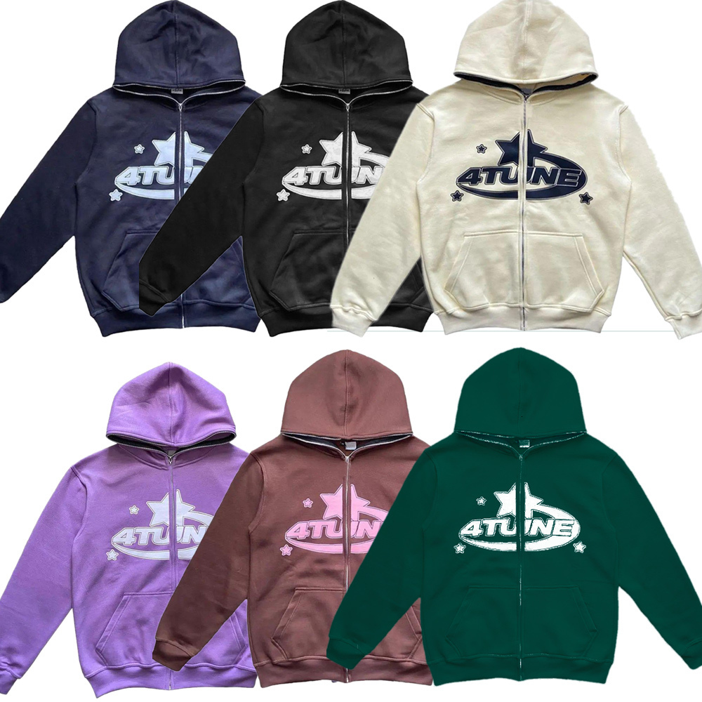 Womens Hoodies Sweatshirts 4tune full zipper sweatshirt American youth cardigan jacket retro y2k hoodie womens casual loose 230920