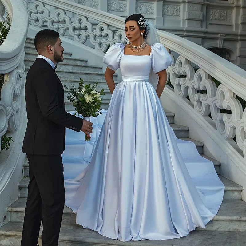 Robe de mariée trapèze blanche, Simple, manches courtes, robe de mariée Trian, style Boho, robe de mariée de plage, taille personnalisée, 2024