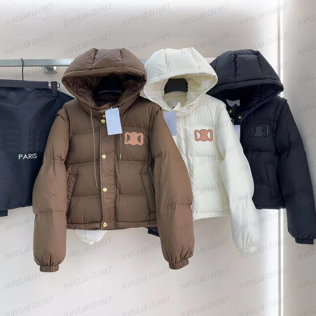 Sleeve Removable Short Down Jackets Womens Winter Designer Coat Parka Embroidery Letter Super Thick Hooded Outerwear Waistcoat Downs SML-image-904252610