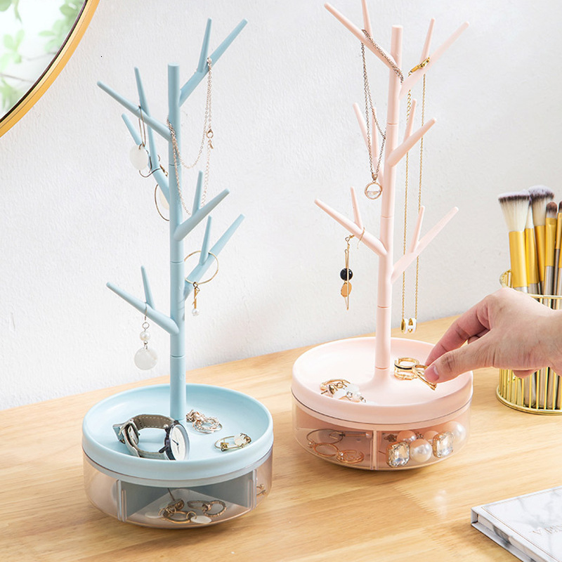 Boîtes à bijoux rotatif présentoir plateau arbre supports de rangement support organisateur boucles d'oreilles collier anneau voyage portable 230