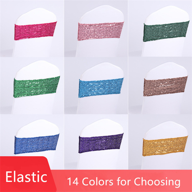 15*35CM Bling Gold Chair Band Party Sash Stretch Chair Hood Sash-image-537782944