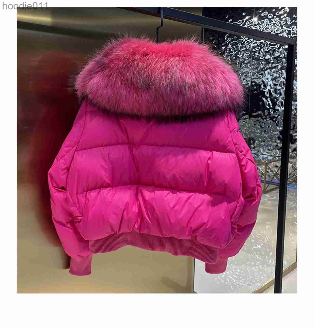 Women's Down Parkas New 2023 Winter Puffer Jacket Coat Women Thick Warm Short Parkas Real Natural Raccoon Fur Female Loose 90% White Duck Do-image-904194740